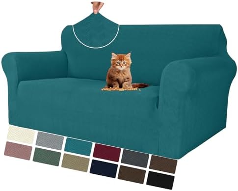 MAXIJIN Loveseat Cover Sofa Covers (55"-69"), 1-Piece Stretch Couch Covers for 2 Cushion Couch Love Seat Slipcover with Elastic Bottom for Kids,Dog (Loveseat, Diamond Pattern Blackish Green) by MAXIJIN