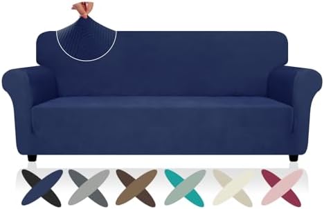 ZNSAYOTX Super Stretch Couch Cover (72"-92"), New Striped Sofa Covers Fitted Slipcovers with Elastic Bottom, Dog Cat Pets Proof Spandex Fabric Comfortable & Durable (Navy Blue, Sofa) by ZNSAYOTX