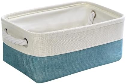 TheWarmHome Fabric Storage Bin with Handles,Storage Basket for Home Storage and Organization, Shelf Basket with Cover for Living Room Bedroom Decor Closet（White & Green,Small ,11.8L×7.9W×5.2H by TheWarmHome