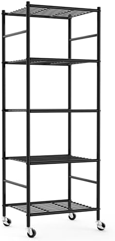Sakugi 5-Tier Storage Shelves 18.1x12.6x58.7 Black with Wheels by Sakugi