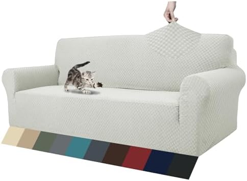 ZNSAYOTX 1 Piece Jacquard Couch Covers for 3 Cushion Couch High Stretch Sofa Cover for Pets Dogs Anti Slip Extra Large Sofa Slipcovers Furniture Protector (X-Large, Ivory) by ZNSAYOTX