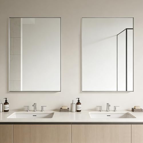 Bathroom Mirror for Wall, 36x24 Inch Framed Vanity Mirror Brushed Nickel - Image 4