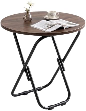 VECELO 17.7" Folding Table, Small Round Patio Outdoor Side Table, Foldable Wooden Table with Weather Resistant Steel Frame, Patio Table for Camping Picnic Garden Living Room Bedroom by VECELO