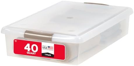 IRIS USA 40 Qt. Under Bed Storage Bin with Lids, Gray/Clear by IRISUSA