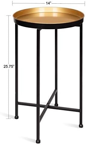 Kate and Laurel Celia Round Foldable Tray Accent Table, 14" x 14" x 25.75", Black and Gold, Modern Minimalist Design and Detachable Magnetic Tabletop - Image 3