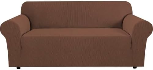 H.VERSAILTEX Stretch Sofa Covers for 3 Cushion Couch Covers Sofa Slipcovers for Living Room Feature Thick Checked Jacquard Fabric with Elastic Bottom, Sofa Large - Caramel by HVERSAILTEX