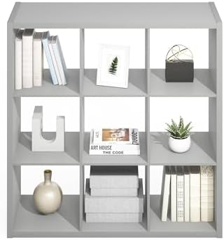 Furinno Simple 9-Cube Storage Organizer, Display Shelf, Light Grey - Image 6