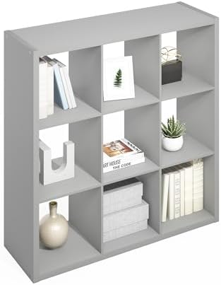 Furinno Simple 9-Cube Storage Organizer, Display Shelf, Light Grey by Furinno-FitsYourSpaceFitsYourBudget