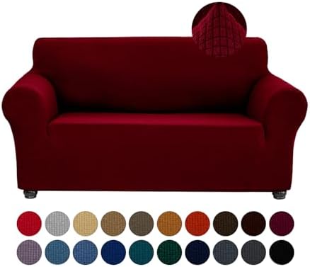 Joccun Christmas Stretch Loveseat Couch Cover Slipcover, 1-Piece Sofa Cover for 2 Cushion Couch Spandex Jacquard Washable Furniture Protector Cover for Living Room,Kids,Pets（Loveseat,Red Dahlia） by Joccun