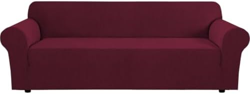 H.VERSAILTEX Stretch Couch Covers for Sofa 1 Piece Slipcovers for Couches 3 Seater Couch Cover Feature Thick Checked Jacquard Fabric with Elastic Bottom(Large Sofa 90"-100" Wide, Burgundy Red) by HVERSAILTEX