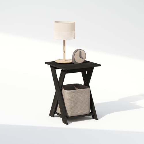 Furinno TIDUR 2-Tier Oval Night Stand with Open Shelf, Espresso - Image 3