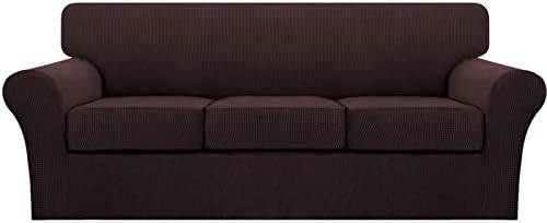 Turquoize 4 Piece Sofa Covers for 3 Cushion Couch Sofa Slipcover Soft Couch Cover for Dogs Washable Furniture Cover with 3 Individual Large Cushion Covers Feature Fabric (Large Sofa, Brown) by Turquoize