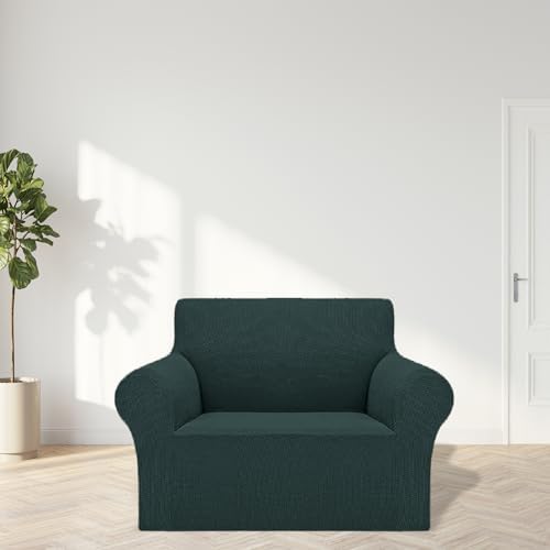 Cupuamon 2026 New Stretch Chair Sofa Slipcovers Couch Cover for 1 Seater Furniture Protector Sofa Covers with Elastic Bottom Jacquard Fabric Small Checks for Pets, Kids - Hunter - Image 3