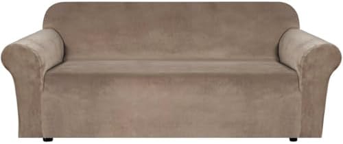 H.VERSAILTEX Stretch Velvet Sofa Covers for 3 Cushion Couch Covers Furniture Protector Soft with Non Slip Elastic Bottom, Crafted from Thick Comfy Rich Velour (Large Sofa 90"-97", Camel) by HVERSAILTEX