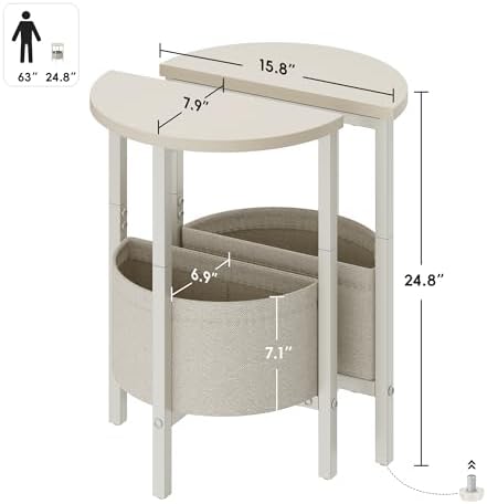 Vagusicc Small Round Side Table End Table, Tall Accent Table with Storage Basket, Set of 2 Half Round Tables Half Moon Tables, Coffee Bedside Tables, Modern Nightstand for Living Room Bedroom, Cream - Image 3