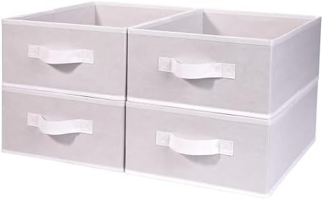 Clothings Collapsible Storage Bins, Foldable Organizers and Storage Baskets Cube Storage Bin for Bedroom Living Room (4 Pack) (White, 15.4x11.4x5.5inch) by BOMKEE