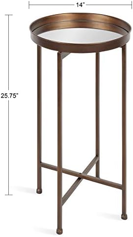 Kate and Laurel Celia Round Metal Foldable Accent Table with Mirror Tray Top, Bronze - Image 3