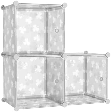 C&AHOME Clover Embossed Storage Organizer with Doors 3-Cube Shelf White - Image 3