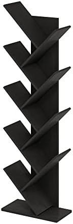 Furinno TREE Book Shelf, 9-Tier Bookshelf, Tree Bookcase with Angled Open Shelf, 8.4 x 15.7 x 50.9, Corner Shelf for Room Decor, for Living Room, Bedroom, Home Office, Espresso - Image 4