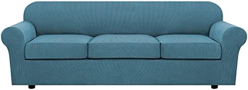 H.VERSAILTEX 4 Piece Stretch Sofa Covers for 3 Cushion Couch Covers for Living Room Furniture Slipcovers (Base Cover Plus 3 Seat Cushion Covers) Upgraded Thicker Jacquard Fabric (XL Sofa, Storm Blue) by HVERSAILTEX