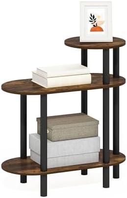 Furinno Turn-N-Tube Side Table, 3-Tier Oval Sofa End Table with Open Shelf, Toolless Assembly Night Stand, Bedside Table, for Living Room, Bedroom, Amber Pine by Furinno-FitsYourSpaceFitsYourBudget