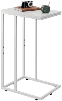 WLIVE Side Table, C Shaped End Table for Couch, Sofa and Bed, Large Desktop C Table for Living Room, Bedroom, Creamy White by WLIVE