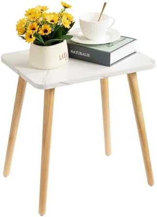 FORAOFUR Small End Table, Side Table Accent Table Living Room Bedroom Balcony Office, Modern Bedside Table Home Decor, Mini Table for Small Spaces, Short Coffee Table, Easy Assembly, Marble White by FORAOFUR