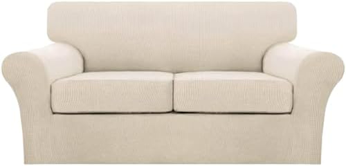 Turquoize 3 Piece Sofa Covers for 2 Cushion Couch Sofa Slipcover Soft Couch Cover for Dogs-Washable Sofa Furniture Covers with 2 Individual Cushion Covers (2 Cushion Sofa,Biscotti Beige) by Turquoize