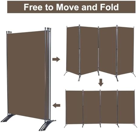 4 Panel Folding Room Divider,136" W x 71.3" H Portable Privacy Screen,Brown - Image 3