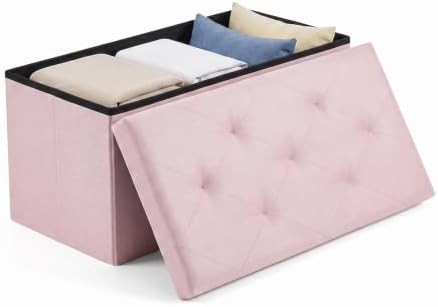 OLIXIS 30 Inch Folding Storage Ottoman Bench, Pink Ottoman with Storage by OLIXIS