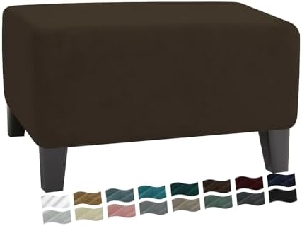 MAXIJIN Velvet Ottoman Slipcover Oversized Stretch Square Rectangle Footstool Slipcover Folding Storage Ottoman Covers for Living Room with Elastic Bottom (Ottoman X-Large, Dark Coffee) by MAXIJIN