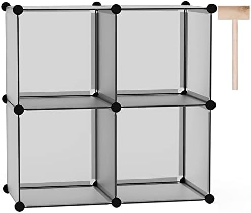 C&AHOME Plastic Cube Storage Organizer, 4-Cube Shelves Units, Grey by CAHOME