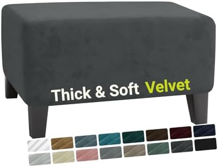 MAXIJIN Velvet Ottoman Slipcover Small Stretch Square Rectangle Footstool Slipcover Folding Storage Ottoman Covers for Living Room with Elastic Bottom (Ottoman Small, Gray) by MAXIJIN