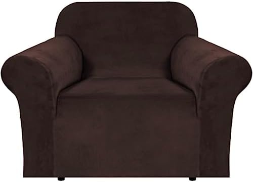 H.VERSAILTEX Stretch Velvet Armchair Cover Couch Covers 1 Cushion Chair Slipcover for Living Room Furniture Cover Crafted from Thick Comfy Rich Velour (Chair 31"-49", Chocolate) by HVERSAILTEX