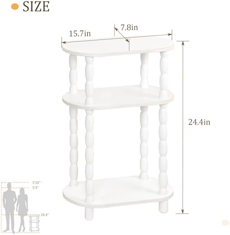 MaxSmeo Narrow Side Table, Small End Table with 3-Tier Open Shelf, White - Image 3