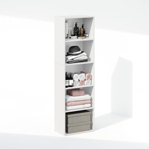 Furinno Reed Closet Organizers and Storage, 5-Tier Closet Organizer, Open Shelf Closet Storage, for Wardrobe, Bedroom, Living Room, White - Image 4