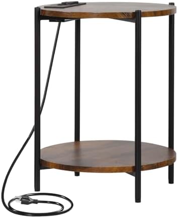 Gawicpy 2 Tier Round Side Table, Folding End Tables Coffee Table Simplistic Sofa Table Waterproof Removable Tray Table Indoor Outdoor Accent Table for Living Room Bedroom (Brown, 1pcs) - Image 4