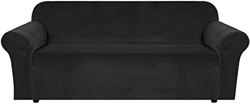 H.VERSAILTEX 1 Peice Stretch Velvet Sofa Covers for 3 Cushion Couch Covers Sofa Slipcovers Furniture Protector Soft, Crafted from Thick Comfy Rich Velour (Sofa 72"-90", Black) by HVERSAILTEX