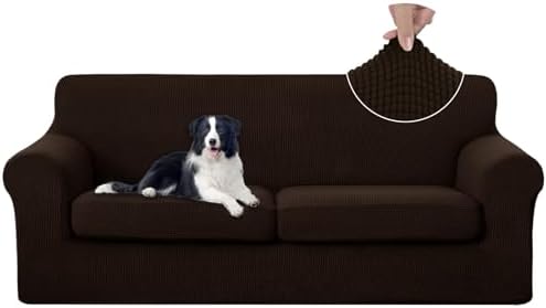 U-NICE HOME 3 Pieces Stretch Couch Cover Sofa Slipcover, Chocolate by U-NICEHOME