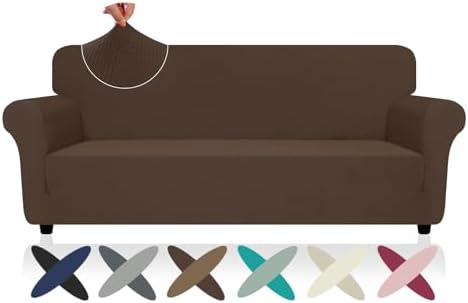 ZNSAYOTX Super Stretch Sofa Cover (72"-92"), New Striped Sofa Covers Fitted Slipcovers with Elastic Bottom, Dog Cat Pets Proof Spandex Washable Fabric Comfortable & Durable (Coffee, Sofa) by ZNSAYOTX