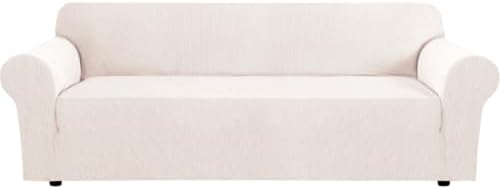 H.VERSAILTEX Stretch Sofa Covers for 3 Cushion Couch Covers Sofa Slipcovers for Living Room Feature Thick Checked Jacquard Fabric with Elastic Bottom, Sofa X-Large - Ivory by HVERSAILTEX