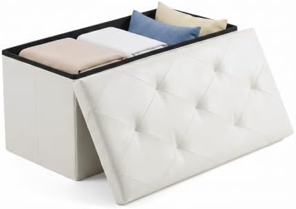 OLIXIS 30 Inch Folding Storage Ottoman Bench, Upholstered Foot Rest Stool by OLIXIS