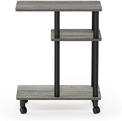 Furinno Turn-N-Tube C Shaped Side Table with Casters, French Oak Grey/Black - Image 5