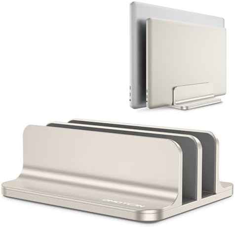 OMOTON Dual Vertical Desk Laptop Stand Holder, Fits MacBook Air, Starlight by OMOTON