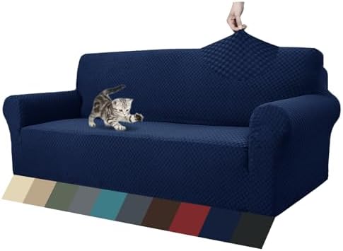 ZNSAYOTX 1 Piece Jacquard Couch Covers for 3 Cushion Couch High Stretch Sofa Cover for Pets Dogs Anti Slip Extra Large Sofa Slipcovers Furniture Protector (XL Sofa, Navy Blue) by ZNSAYOTX