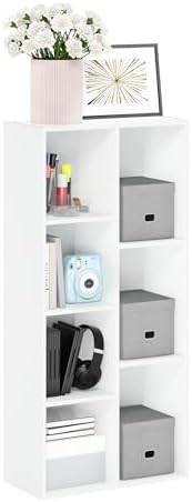 Furinno LUDER Book Shelf, 7-Cube Bookshelf, Bookcase with Open Shelves, 9.4 x 19.5 x 41.7, Easy Assembly, for Living Room, Bedroom, Home Office, White by Furinno-FitsYourSpaceFitsYourBudget
