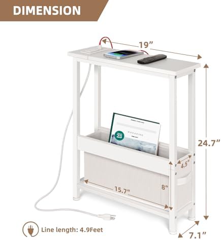 BAMGROW Slim Charging End Table with Storage - for Small Spaces and Bedroom (White) - Image 2