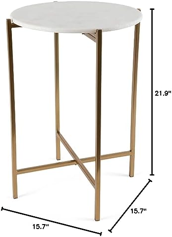 BIRDROCK HOME Folding Side Table with Removable Marble Top - 16” Small Round End Table for Living Room, Bedroom, Small Spaces - Portable Serving Tray for Decor, Drinks, Food (White and Gold) - Image 3