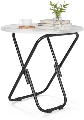VECELO 17.7" Folding Table, Small Round Patio Outdoor Side Table, Foldable Wooden Table with Weather Resistant Steel Frame, Patio Table for Camping Picnic Garden Living Room Bedroom by VECELO
