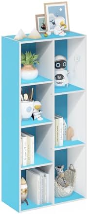 Furinno LUDER Book Shelf, 7-Cube Bookshelf, Bookcase with Open Shelves, 9.4 x 19.5 x 41.7, Easy Assembly, for Living Room, Bedroom, Home Office, White/Light Blue by Furinno-FitsYourSpaceFitsYourBudget